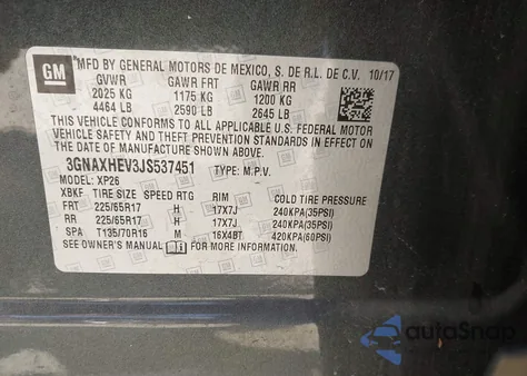 2018 Chevrolet Equinox Ls из США, поврежденный, VIN 3GNAXHEV3JS537451